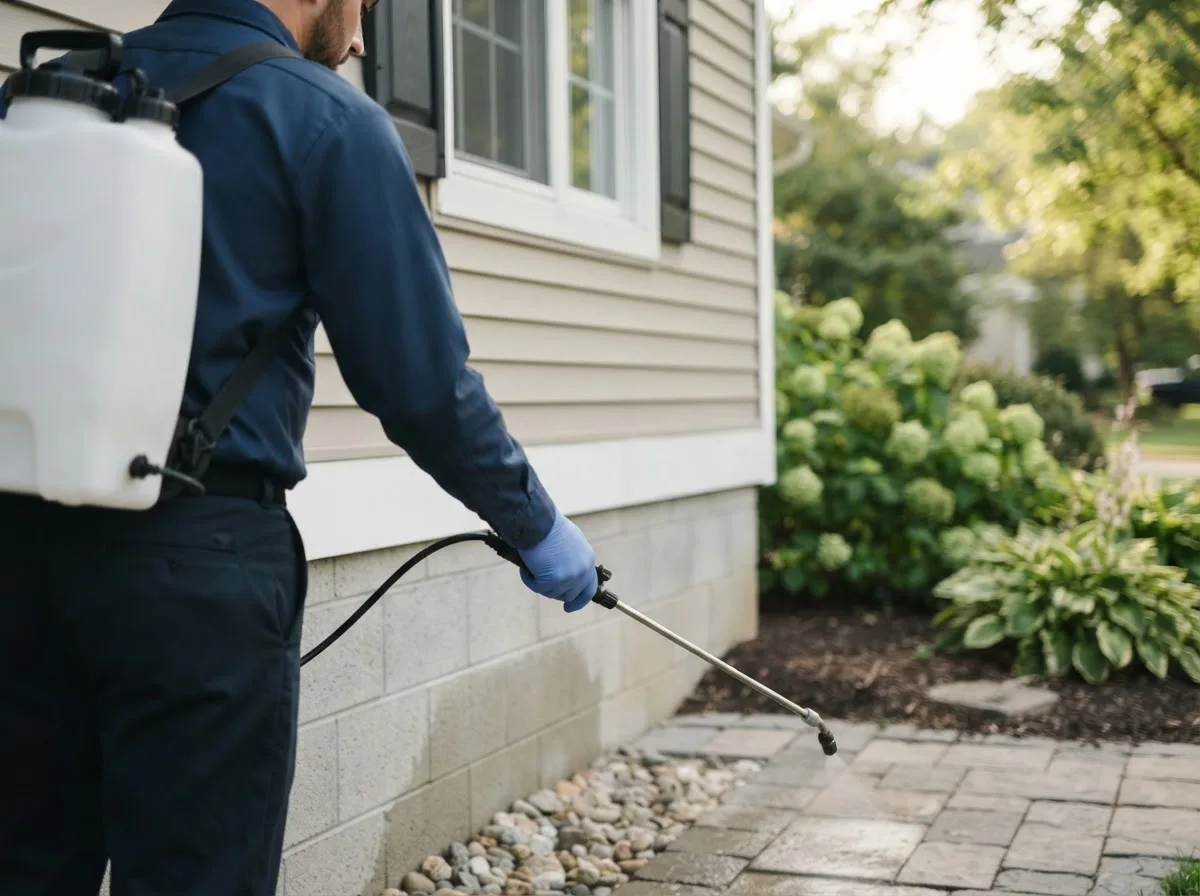 Pest control technician inspecting a home in West Brooklyn, IL